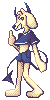 Pixel art of my OC, Cinna, an anthropomorphic yellow lab with devilish horns and tail.